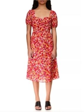 Sanctuary Pink and Yellow Floral Square-Neck Midi Dress Size 6